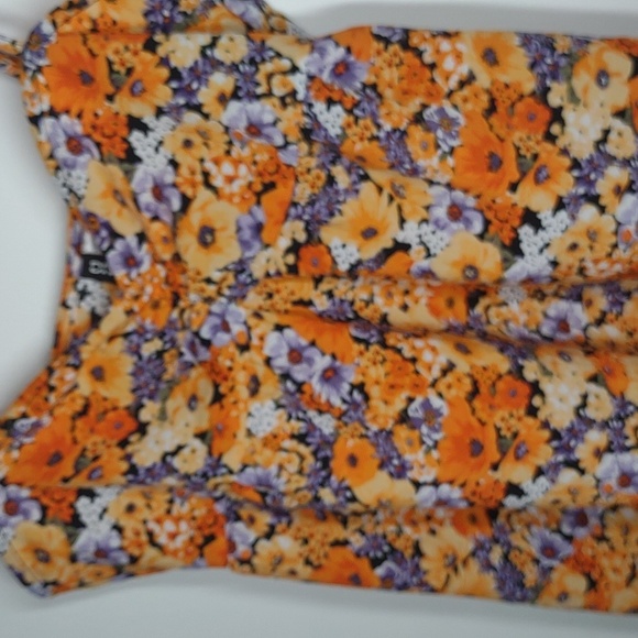 Divided Floral Babydoll Dress Orange Wildflower Spring Summer Sun Dress XS - Picture 10 of 13